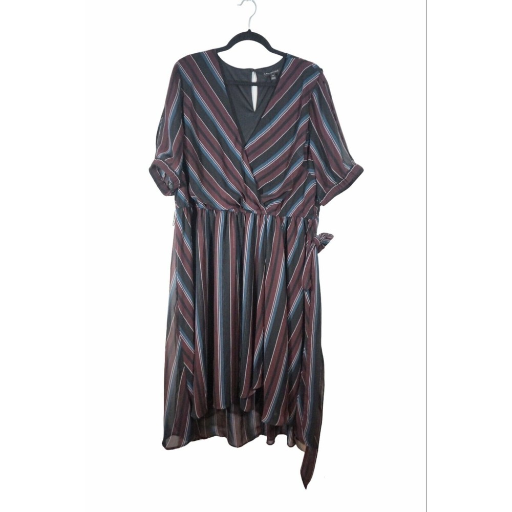 Lane Bryant Burgundy Stripe‎ Faux Wrap Dress Women Plus 20